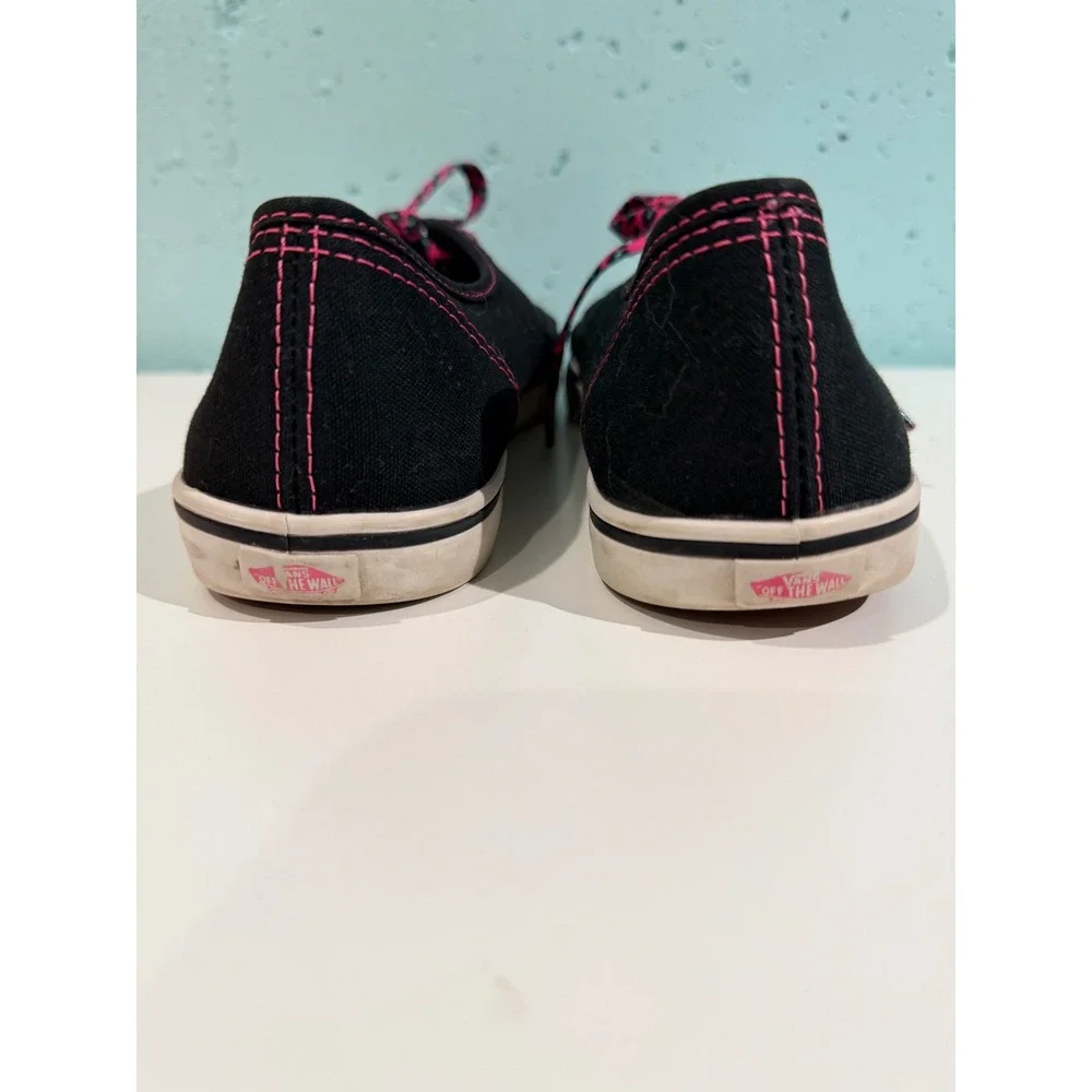 Vans Authentic Lo Pro Black Pink Contrast Stitch Leopard Lace Sneakers Womens 8